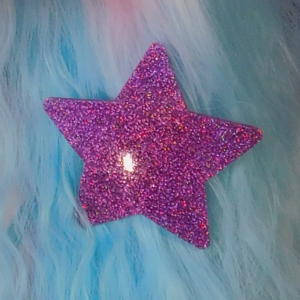 SALE::Discontinued:: Black Hologram Glitter Star Hair Clip